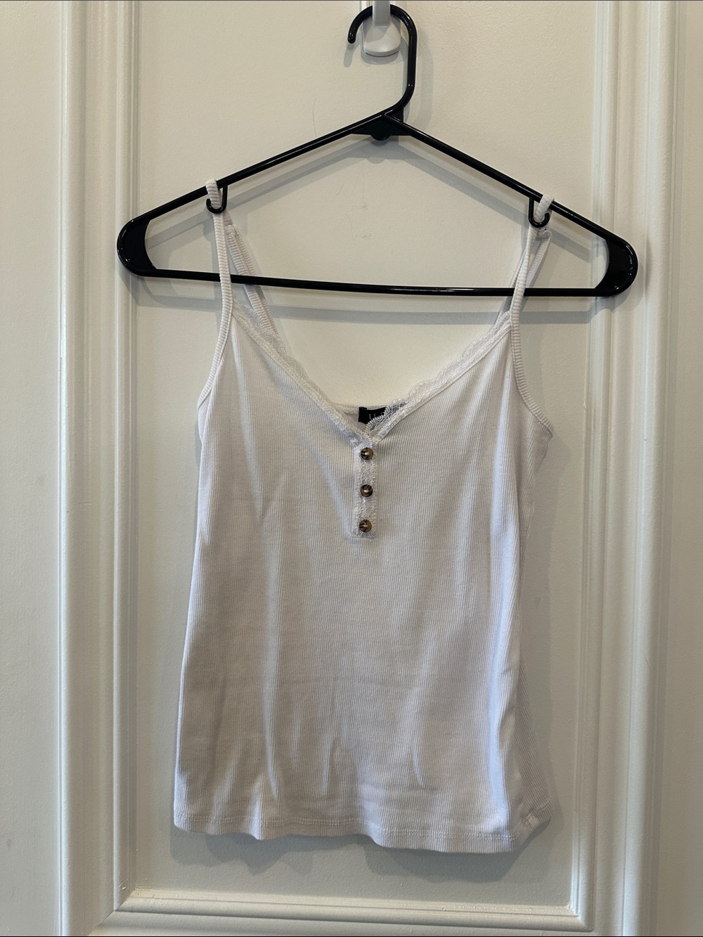 CB2 White Lace-Trim Camisole with Button Placket